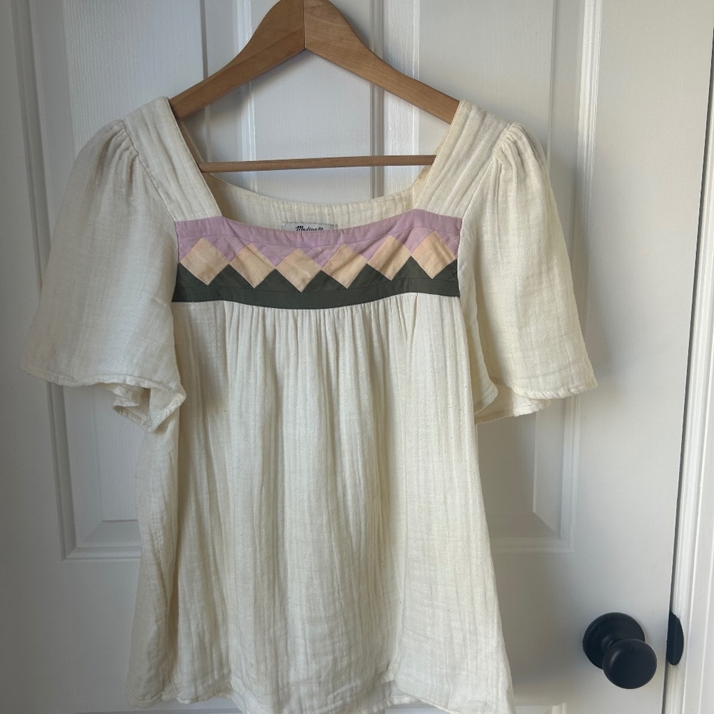 Madewell Cream Gauze Fluttersleeve Top Size M